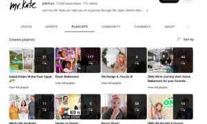 Kanał Mr. Kate z playlistami: "Island Dream Home Fixer-Upper", "Room Makeovers", "We Design It, You Do It!", "OMG We're Coming Over! Home Makeovers", "What's My Aesthetic", "Design vs Design", "Bonus Vlogs!", "OMG We Bought A House!: Season 1".