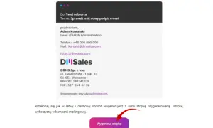 Podpis e-mail Adama Kowalskiego z firmy DBMS Sp. z o.o. z Warszawy. Fajne nazwy email i dane kontaktowe.