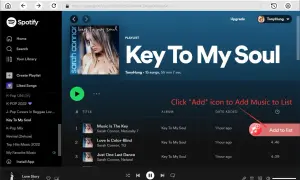 Jak pobrać piosenki ze Spotify na komputer? Kliknij ikonę "Add" by dodać muzykę do listy.