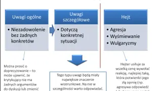 Jak zgłosić komentarz na FB? Schemat pokazuje typy komentarzy: ogólne, szczegółowe i hejt. Warto reagować na te szczegółowe.