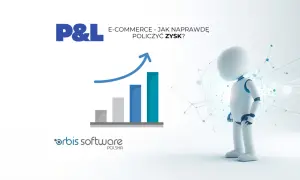 Grafika przedstawia wykres wzrostu i robota, sugerując jak zarobić na sklepie internetowym, analizując zysk w e-commerce.