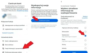 Jak przywrócić wiadomości Messenger na nowym telefonie? Wybierz "Wiadomości" do eksportu danych z konta Meta.