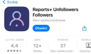 Aplikacja "Reports+ Unfollowers Followers" pomoże Ci sprawdzić, kto Cię obserwował na Instagramie.