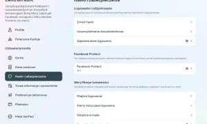 Ustawienia "Hasło i zabezpieczenia" konta Meta. Dowiedz się, jak założyć hasło na Messengera, zmieniając je lub włączając uwierzytelnianie dwuskładnikowe.