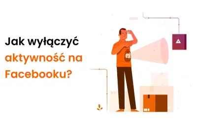 Szukasz sposobu, jak ukryć na Facebooku swoją aktywność? Ilustracja pokazuje mężczyznę z latarnią, który szuka czegoś w ciemności, symbolizując poszukiwanie prywatności.