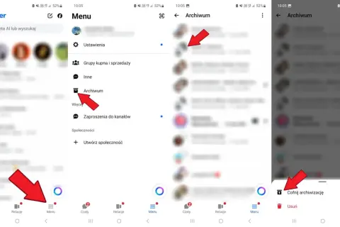 Jak usunąć wszystkie wiadomości na Messengerze? Kliknij Menu, potem Archiwum, a następnie wybierz "Usuń".