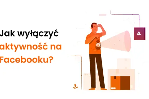 Szukasz sposobu, jak ukryć na Facebooku swoją aktywność? Ilustracja pokazuje mężczyznę z latarnią, który szuka czegoś w ciemności, symbolizując poszukiwanie prywatności.