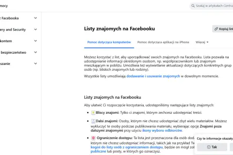 Jak znaleźć kogoś na FB po imieniu i miejscowości? Centrum pomocy Facebooka wyjaśnia, jak tworzyć listy znajomych, by lepiej zarządzać prywatnością.