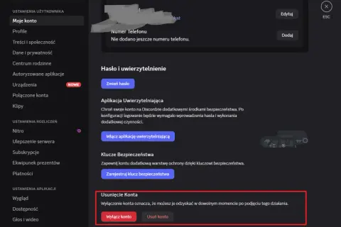 Ustawienia konta Discord: czy jak odinstaluje Facebooka to stracę konto? Nie, to ustawienia Discorda, nie Facebooka.