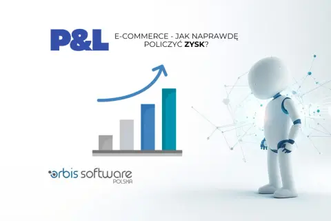 Grafika przedstawia wykres wzrostu i robota, sugerując jak zarobić na sklepie internetowym, analizując zysk w e-commerce.