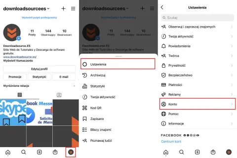 Gdzie są zarchiwizowane zdjęcia na IG? Kliknij "Ustawienia", potem "Konto", a następnie "Archiwum".