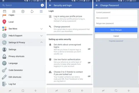 Jak zmienić hasło w Messengerze? Ekran pokazuje opcje zmiany hasła w ustawieniach bezpieczeństwa Facebooka.