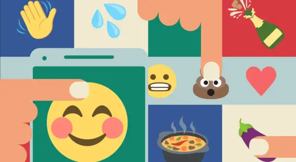 Różne emotikony, od uśmiechniętej buźki po kupkę, pokazują znaczenie emotikonów w komunikacji.