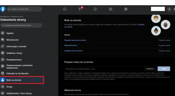 Ustawienia strony Facebook: "Role na stronie" - jak przestać być administratorem strony.