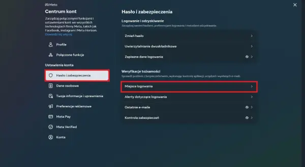 Centrum kont Meta: Hasło i zabezpieczenia > Miejsce logowania. Tu sprawdzisz, jak wylogować się z innych urządzeń na FB.