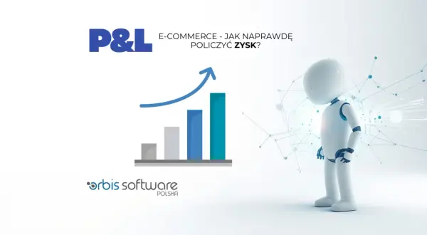 Grafika przedstawia wykres wzrostu i robota, sugerując jak zarobić na sklepie internetowym, analizując zysk w e-commerce.