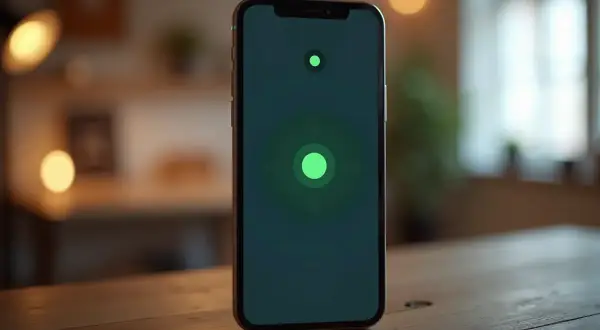 Telefon z zielonymi kropkami na ekranie, ilustrujący jak sprawdzić aktywność na Messengerze.