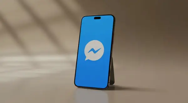 Smartfon z logo Messengera. Dowiedz się, jak sprawdzić, czy ktoś wyłączył aktywność na Messengerze, gdy widzisz jego profil.