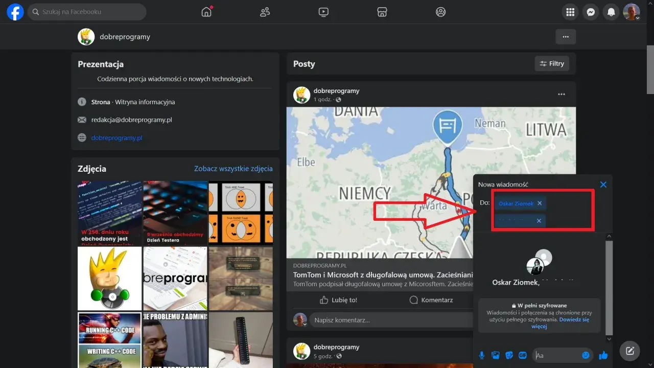 Jak utworzyć grupę na Messenger na komputerze? Dodaj znajomych do czatu, np. Oskara Ziomek, by stworzyć nową grupę.