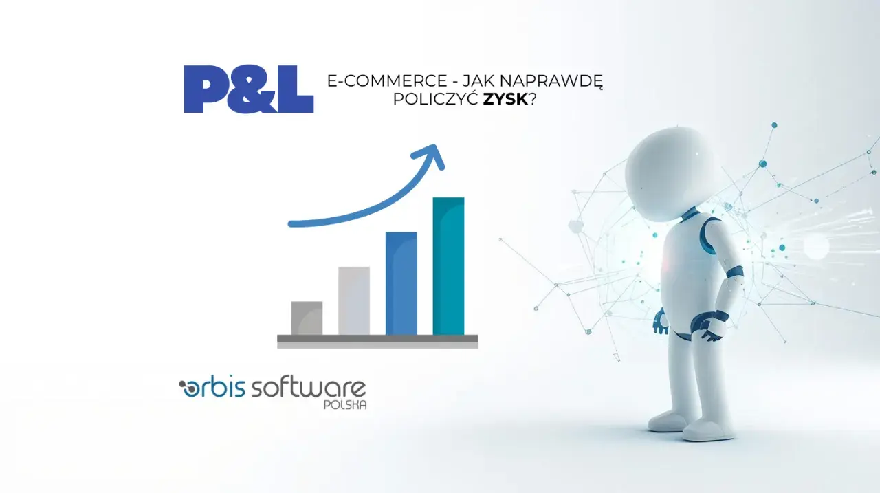 Grafika przedstawia wykres wzrostu i robota, sugerując jak zarobić na sklepie internetowym, analizując zysk w e-commerce.