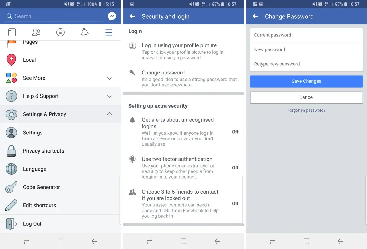 Jak zmienić hasło w Messengerze? Ekran pokazuje opcje zmiany hasła w ustawieniach bezpieczeństwa Facebooka.