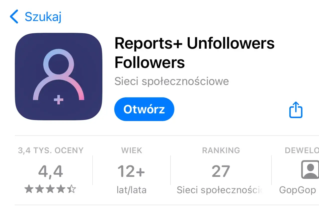 Aplikacja "Reports+ Unfollowers Followers" pomoże Ci sprawdzić, kto Cię obserwował na Instagramie.