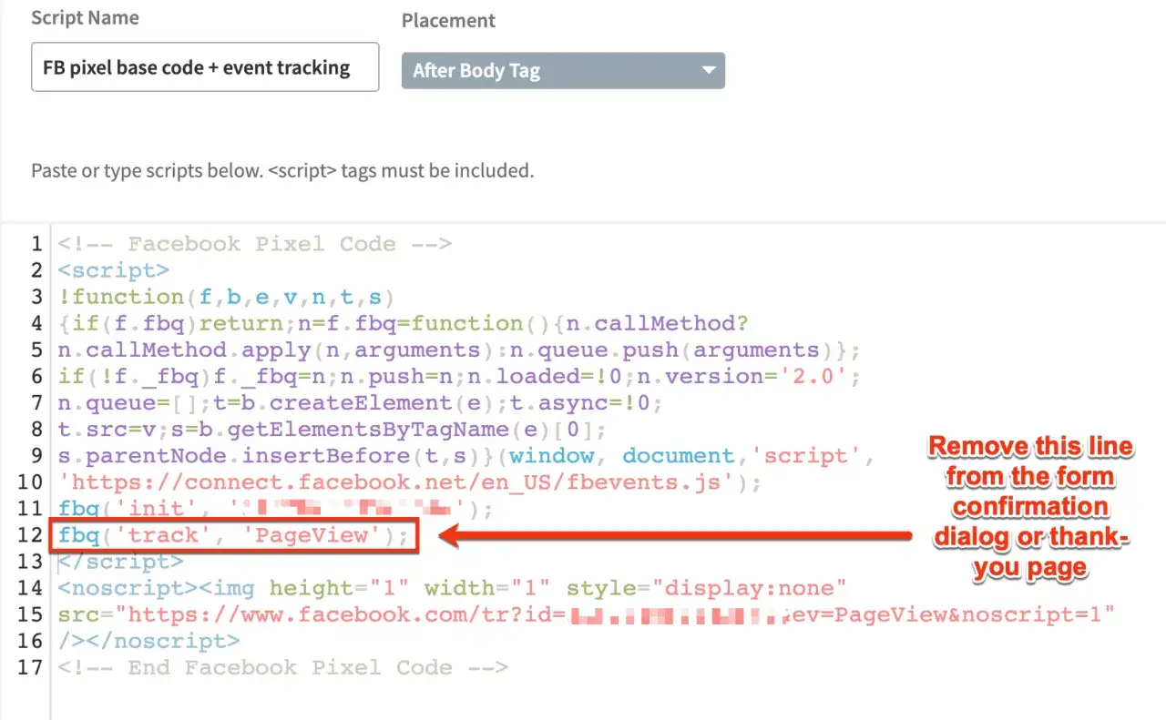 Jak usunąć piksel Facebooka? Usuń linię `fbq('track', 'PageView');` z kodu, aby wyłączyć śledzenie strony.
