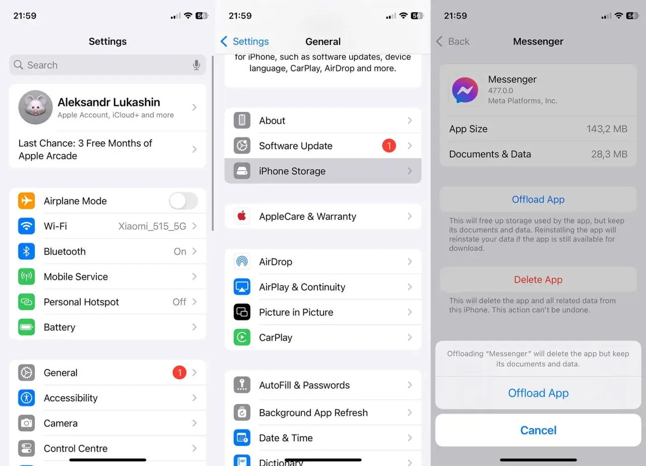 Jak zmniejszyć pamięć Messengera: w Ustawieniach > Ogólne > Pamięć iPhone, wybierz Messenger i kliknij