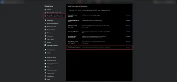 Jak zablokować konto FB? W ustawieniach Facebooka, w sekcji "Twoje informacje na Facebooku", znajdź opcję "Dezaktywacja i usuwanie".