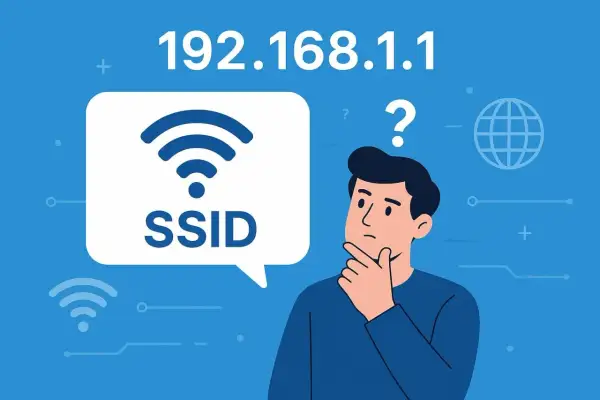 Zastanawiasz się, jak zmienić nazwę routera? Ikona SSID i adres 192.168.1.1 sugerują, że to właśnie ten temat Cię nurtuje.