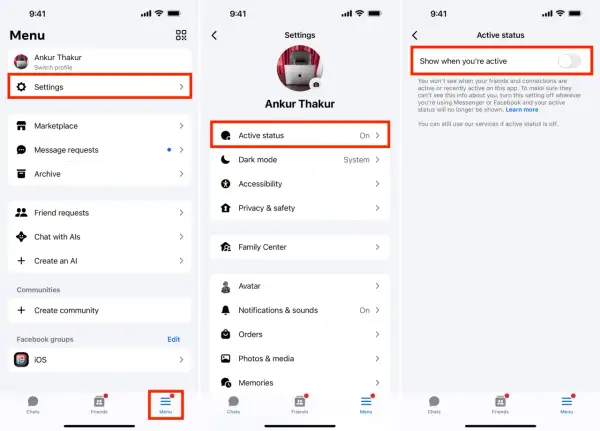 Jak ukryć się na Messengerze? W menu wybierz Ustawienia, a następnie Aktywny status. Wyłącz opcję "Pokazuj, kiedy jesteś aktywny".
