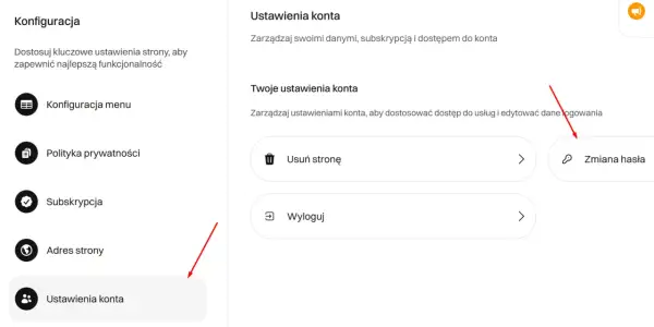Ustawienia konta, aby zmienić hasło w Messengerze. Kliknij "Zmiana hasła" w sekcji "Twoje ustawienia konta".
