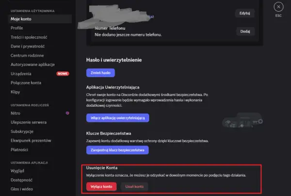 Ustawienia konta Discord: czy jak odinstaluje Facebooka to stracę konto? Nie, to ustawienia Discorda, nie Facebooka.