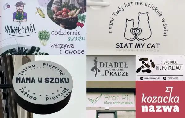 Kolekcja fajnych nazw na grupy: "Mama w szoku", "Siat my cat", "Diabeł ubiera się na pradze", "Nie po palcach", "Brat Pit", "Kozacka nazwa".