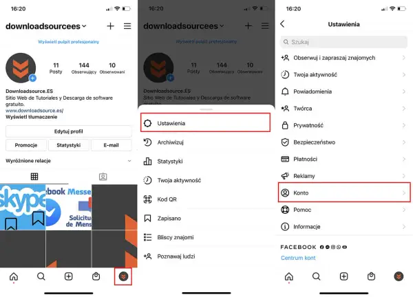 Gdzie są zarchiwizowane zdjęcia na IG? Kliknij "Ustawienia", potem "Konto", a następnie "Archiwum".