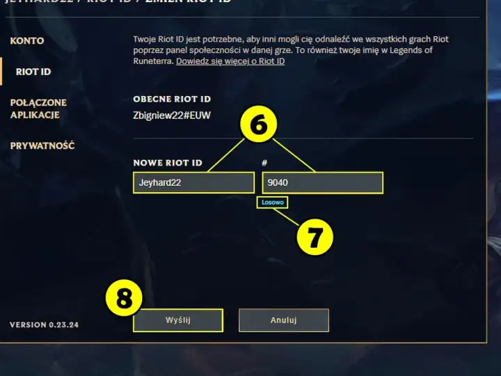 Zmiana nicku do lola: Jeyhard22#9040. Obecny nick Zbigniew22#EUW.